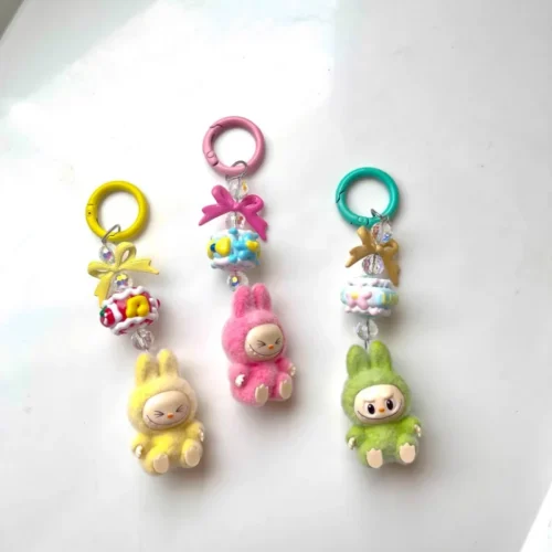 New keychain Doll Couple Keyring Kawaii Cartoon Creative Bowknot Phone Chain Bag Pendant Charms Backpack Decoration Gifts