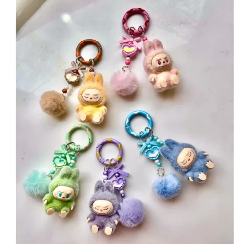 New keychain Doll Couple Keyring Kawaii Cartoon Creative Bowknot Phone Chain Bag Pendant Charms Backpack Decoration Gifts