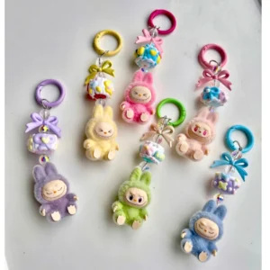 New keychain Doll Couple Keyring Kawaii Cartoon Creative Bowknot Phone Chain Bag Pendant Charms Backpack Decoration Gifts