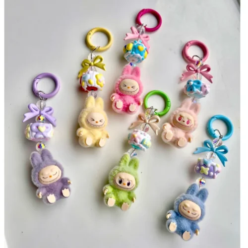 New keychain Doll Couple Keyring Kawaii Cartoon Creative Bowknot Phone Chain Bag Pendant Charms Backpack Decoration Gifts