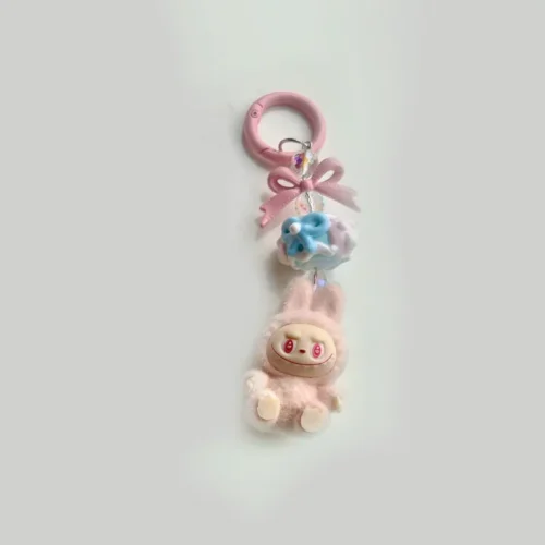 New keychain Doll Couple Keyring Kawaii Cartoon Creative Bowknot Phone Chain Bag Pendant Charms Backpack Decoration Gifts