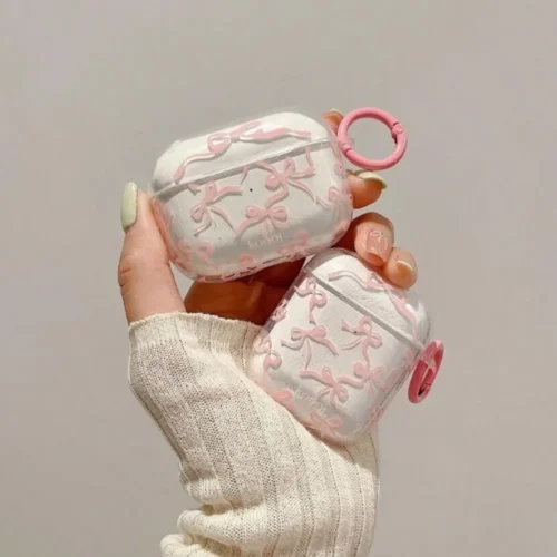 Pink Bow Knot Headset Case For AirPods 1/2 With Keychain For AirPods Pro2 4nd Charging Box Fundas For AirPods 3 Clear Shockproof