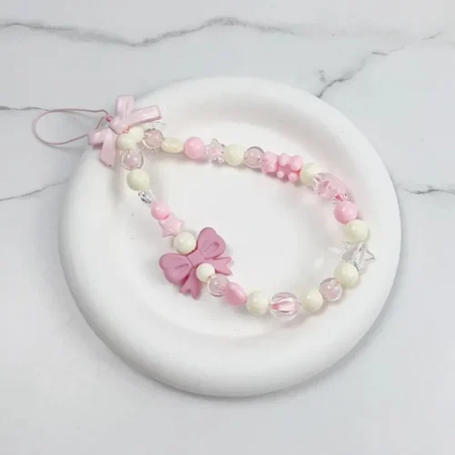 Pink Bowknot Bear Star Flower Cellphone Lanyard Phone Chains For Women Girls Sweet Pearl Phone Charm Strap Anti-lost Accessories