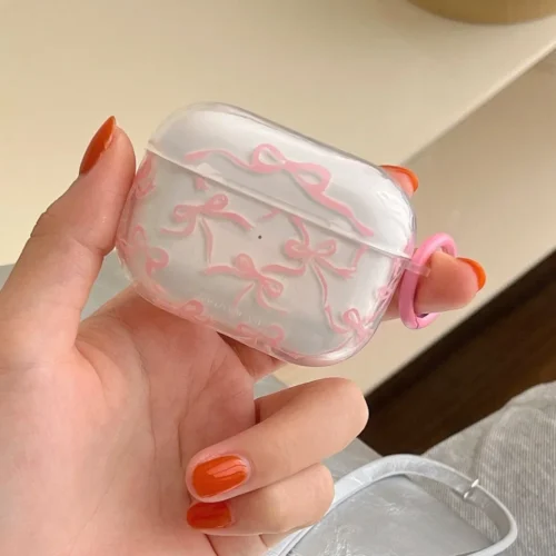 Pink Bow Knot Headset Case For AirPods 1/2 With Keychain For AirPods Pro2 4nd Charging Box Fundas For AirPods 3 Clear Shockproof