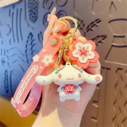Sanrio Keychain Cinnamoroll Hello Kitty Keychains Kawaii Kuromi Melody Pendant Keyring Cute Girls Pompom Purin Key Chain Gifts