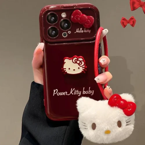 Cute Bow Kitty with Mirror Phone Case For iPhone 17 16 15 14 13 12 Pro Max Plus 11 XR 7 8 6
