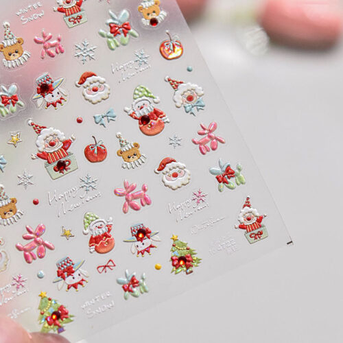 Christmas Clown Nail Art Stickers New Embossed Stereo Ins Popular 5D Cute Kids Nail Stickers Decorative Products