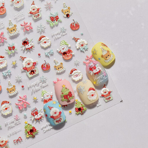 Christmas Clown Nail Art Stickers New Embossed Stereo Ins Popular 5D Cute Kids Nail Stickers Decorative Products