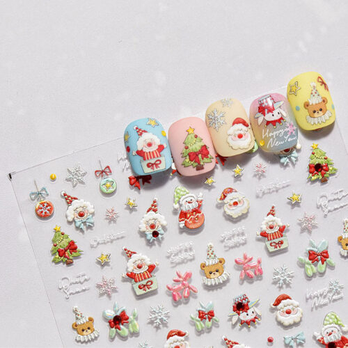 Christmas Clown Nail Art Stickers New Embossed Stereo Ins Popular 5D Cute Kids Nail Stickers Decorative Products